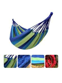 1 hamaca portátil para acampar en el jardín al aire libre con correas para árboles, hamaca duradera para una carga de 450 libras, viene con bolsa de viaje, ideal para patio, patio trasero y camping - Multicolor - Ver 8