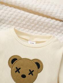 2pcs Set, Casual, Cute, Baby Boy Autumn Outfit, Soft & Comfortable, Cartoon Bear Embroidery, Knitted Crew Neck Long Sleeve Top And Elastic Waist Pants - Multicolor - View 7