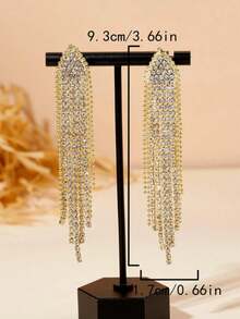 1 Cặp bông tai tua rua đính đá sang trọng đa năng thời trang dành cho nữ, thích hợp cho các buổi hẹn hò hàng ngày, kỳ nghỉ, đám cưới, ngày lễ, trang phục thường ngày và những dịp đặc biệt - Vàng - Xem 4