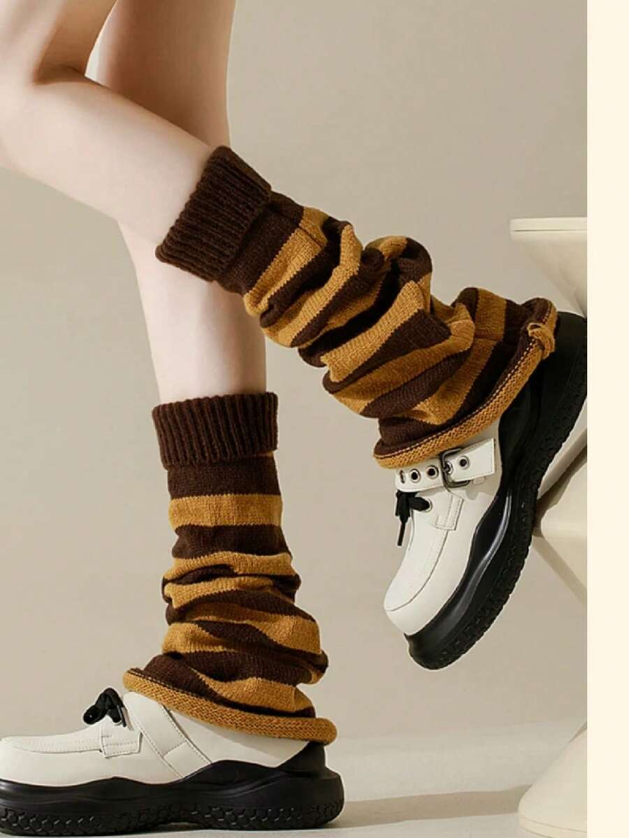 1 Cặp quần ống loe dệt kim gân cổ điển Y2K, giữ ấm cho mùa thu/đông - Nhiều màu - Xem 1