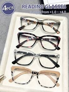 1pc/4pcs Plastic Multi-Color Geometric Full Frame Delicate Reading Glasses, +1.0 To +2.5 Magnification, Suitable For Daily Reading, Office, Home, Outdoor, Driving, Fits Various Face Shapes - 透明 - 查看 7