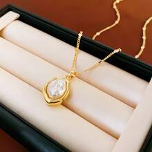 1 Piece/French Retro Metal Pearl Necklace, Simple High-End Temperament Clavicle Necklace - Vàng - Xem 9