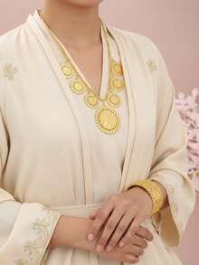 1 Set de gran tamaño de collar con colgante de metal imperial a juego con pulsera hueca con cabeza de Napoleón, conjunto de joyas para uso diario, bodas de Medio Oriente y Arabia Saudita - Collar 2696 - Ver 8