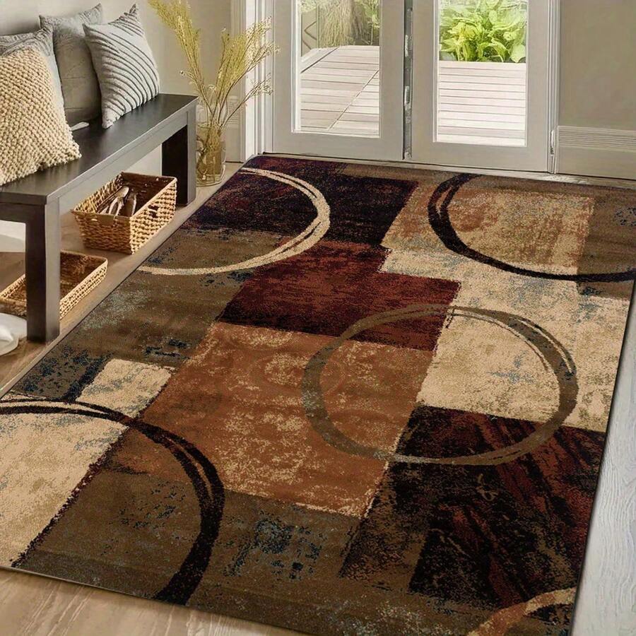 Modern Abstract Design Decorative Carpet - Non-Shedding Polyester Area Rug, Suitable For Living Room And Bedroom - Machine Washable, 1.19cm Thickness Sponge, Ideal For Home And Hotel Decoration - 彩色 - 查看 1
