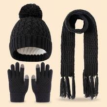 3 件套儿童菠萝图案针织加厚保暖帽子、围巾和手套套装，冬季 - 單球圍巾三件套 - 查看 7