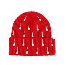 Knit Rhinestone Embellished Hat For Women, Winter Warm Beanies Cap For Outdoor Shopping, Dating, Ski - Đỏ - Xem 6