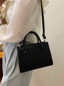 Solid Color Pu Handbag, Simple Casual Small Square Bag, Commuter Mini Shoulder Bag, Fashionable Crossbody Bag For Outings - Black - View 2
