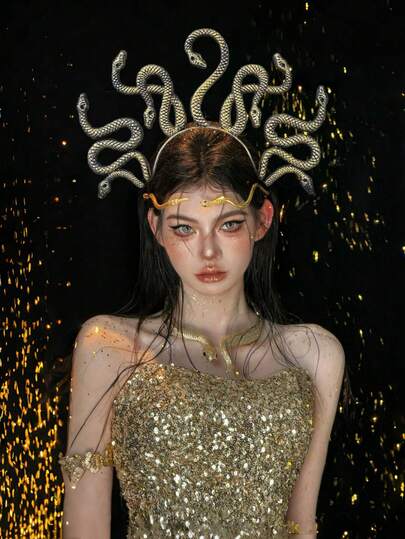 三色可选蛇头带，恐怖夸张搞笑动物头带，角色扮演道具，舞台道具。