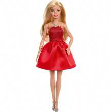 Barbie Mattel 80th Anniversary Ruby-Red Celebration Blonde Fashion Doll Wearing Red Dress With Silvery Shoes & Necklace, Collectible Toy