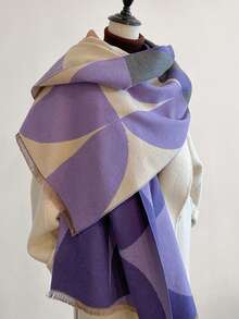 1pc Women's Geometric Floral Jacquard Color Block Faux Cashmere Warm Scarf, Elegant Aristocratic Style Scarf Shawl For Autumn/Winter, Suitable For Daily Matching, Dates, Gatherings, Parties, Outdoor Activities, Commuting