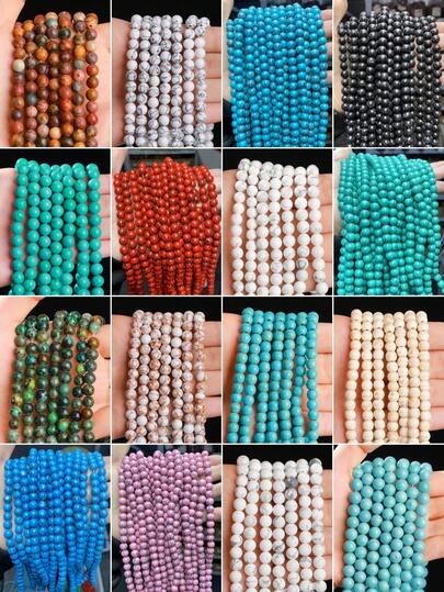 15 Inch 4/6/8/10/12mm Natural Stone Round Beads, Turquoise/White Turquoise/Blue Turquoise, Protective Energy/Prosperity/Chakra Healing Stones, For DIY Jewelry Making/Bracelets/Necklaces And Craft Accessories