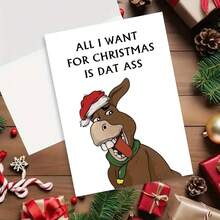 1PC, Christmas Card For Husband Wife, Funny Pun Christmas Card, Donkey Christmas Card For Boyfriend Girlfriend, All I Want For Christmas Is Dat - one-size - View 3