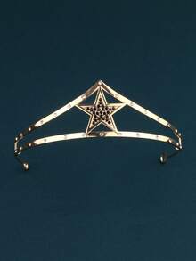 1 pieza Corona de aleación con estrella de cinco puntas al estilo europeo y americano, disponible en varios colores, para fiesta de cumpleaños de niñas, decoración de boda, fiesta de disfraces de Halloween, coronas, tiaras, guirnaldas para el cabello, diademas, accesorios para el cabello, novia, accesorios para el cabello para mujeres - A332-D10 - Ver 11