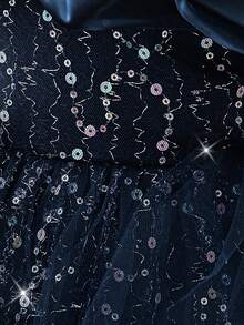 Baby Girls Sequin Mesh Cute Birthday Princess Dress, Suitable For Party, Celebration, Outing, Does Not Include Headband - Navy Blue - View 8