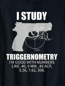 Men's "I Study Triggernometry" Gun Owner T-Shirt - 2nd Amendment Rights Support, Soft Cotton, Casual Round Neck Tee With Math Formula Print, Ideal For Summer & Holiday Gifts, Sizes S-3XL - 黑色 - 查看 4