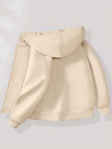 女童中大童连帽拉链运动衫，带口袋，秋冬款，简约风格，漂亮 - 杏色 - 查看 2