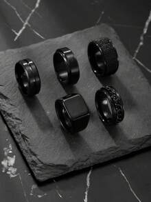 5pcs Stainless Steel Personalized Men's Ring Set, Includes 1 Chain, Matte Finish, Stress Relief Rings, Suitable For Men & Women, Daily Matching, Perfect Gift For Holidays, Dates