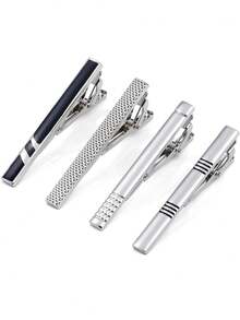 Xiacheng Bộ 4 kẹp cà vạt nam, quà tặng Ngày của Cha, kẹp cà vạt bạc 2,3 inch, khóa kim loại, thiết kế thời trang chuyên nghiệp dành cho doanh nhân - Nhiều màu - Xem 1