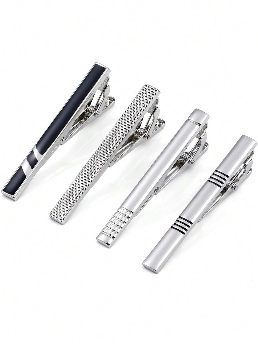 Xiacheng Bộ 4 kẹp cà vạt nam, quà tặng Ngày của Cha, kẹp cà vạt bạc 2,3 inch, khóa kim loại, thiết kế thời trang chuyên nghiệp dành cho doanh nhân - Nhiều màu - Xem 1