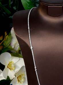 1 set de bijuterii elegante cu ciucuri din zirconiu cubic, potrivite pentru ocazii formale și petreceri pentru femei