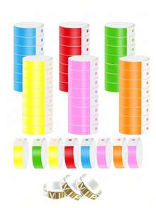 1000/200/100pcs/Set Waterproof Paper Wristbands, Colorful Wrist Bands For Sports, Parties, Competitions, Festivals, Events, Clubs, Holidays - Neon Color Sticky Wristbands For Concerts And Activities, Easy To Use Tape Wrist ID Tags