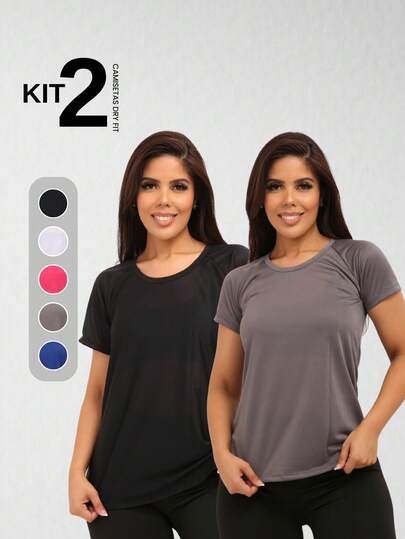 Kit 2 Camisetas Feminina Dry Fit Roupa Academia Fitness