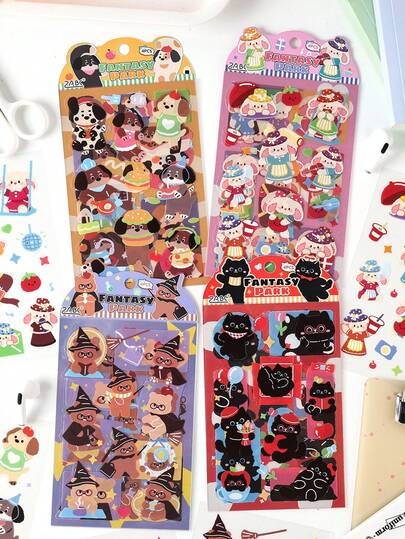 4 adesivos para scrapbooking de desenhos animados de animais de estimação fofos, série caprichosa, adequados para presentes, escritório, casa, marcação, etiquetas, salas de aula, brinquedos, diários de alunos, adesivos criativos de decoração vintage faça você mesmo