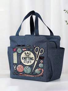 Large Capacity Woven Storage Bag - With Zipper Design, Machine Washable Polyester Craft Bag, Suitable For Knitting, Crochet, Weaving - Perfect Gift For Knitting Enthusiasts (Red), Patterned Tote Bag, Zipper Closure Lunch Bag - Multicolor - View 5