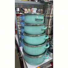 5pcs/Set Thick Double-Ear Rolled Edge Soup Pot, Noodle Pot, Frying Pan Cookware Set - Green - View 1