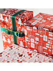 1卷，10米，大尺寸礼品包装纸，彩色镀铝膜涂层光面防水红色圣诞礼物外包装纸，圣诞派对用品圣诞节圣诞装饰品圣诞睡衣圣诞礼物圣诞装饰 - 彩色 - 查看 3