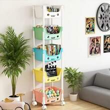 1 Piece 3/5 Layer Practical Roller Plastic Storage Cart, Wheeled Cart, Storage Rack, Sundries Snacks Books, White/Macaron Color Bathroom Storage Practical Cart, Suitable For Kitchen Living Room, Office, Kitchen, Bathroom Storage Box And Storage Rack, Halloween/Christmas Gift - White 3 Layers - View 10