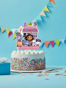 Gabby's Dollhouse [ Essential Party Decorations ]Gabby's Dollhouse Birthday Cake Display Cards, Cute Cartoon Flag Decoration Sets, Dessert Table Decoration Props, Birthday Party Photo Materials!