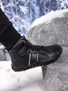 Dziecięce buty sportowe na świeżym powietrzu, zimowe buty trekkingowe, chłopięce buty barefoot, grube, ciepłe buty sportowe z termiczną podszewką, odpowiednie do noszenia na co dzień, wędrówek i uprawiania różnych sportów - Czarne - Zobacz 5