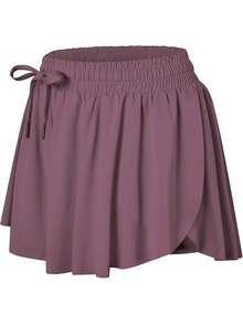 CourtClass Sport Plus Size Women's Sport Tennis Skirt Golf Skorts Ladies' Solid Color Simple Drawstring Pleated Skort For Athletic Skirt, Breathable Material For Badminton, Tennis, Yoga, Running And Marathon Skirt Shorts, 2 In 1 Flówy Fitness Shorts For Women - Màu tím - Xem 2