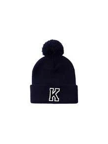 1pc Kids 26 Alphabet Print Knitted Hat, Warm Winter Daily Wear For Baby Girls - Navy Blue - View 8
