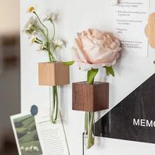 1pc Wooden Flower Planter Fridge Magnet, 3D Floral Vase Creative Magnetic Wall Decor