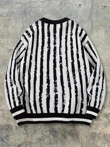 Maglione casual a righe con scollo a V e maniche lunghe da uomo, pullover lavorato a maglia con vestibilità ampia e versatile, adatto per primavera, autunno e inverno