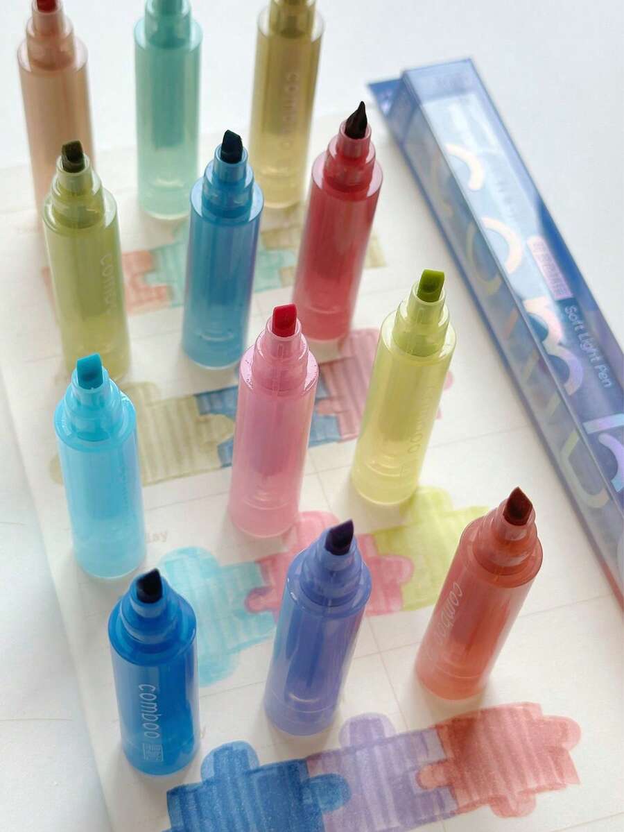 Bolígrafos fluorescentes de punta blanda apilables, bolígrafos resaltadores portátiles y coloridos para estudiantes, diarios de balas, marcado, alivio del estrés, diversión