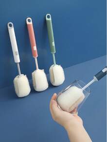 1pc Long Handle Cleaning Sponge Brush, Detachable Sponge For Cleaning Cups, Bottles,