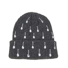 Knit Rhinestone Embellished Hat For Women, Winter Warm Beanies Cap For Outdoor Shopping, Dating, Ski - Màu xám đen - Xem 6