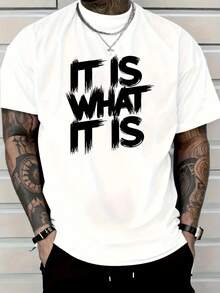 1 Pcsit Is What It Is Men's Red Graphic T-Shirt-Casual Short Sleeve Round Neck, Eye-Catching Declaration Printing, Four Seasons Comfortable Machine Wash Style, Simple Fit Top 180G 100% Cotton - (紅色) - 查看 6