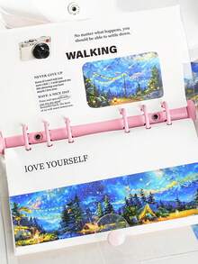 1 rolă bandă autocolantă decorativă cu tematică de ilustrații peisagistice pentru scrapbooking creativ, serie Free Wind, potrivită pentru cadouri, birou, casă, marcare, etichetare, sală de clasă, jucării de divertisment, planificator pentru studenți, accesorii DIY pentru decor vintage