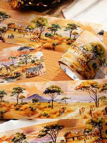 1 rolă bandă autocolantă decorativă cu tematică de ilustrații peisagistice pentru scrapbooking creativ, serie Free Wind, potrivită pentru cadouri, birou, casă, marcare, etichetare, sală de clasă, jucării de divertisment, planificator pentru studenți, accesorii DIY pentru decor vintage