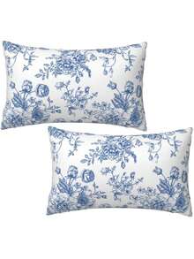 2pcs 12x20 Inch Stroke Blue And White Flower Pillowcase Vintage Floral Pillowcase Outdoor Decoration Waist Pillowcase Sofa Bed Sofa Cushion Home Decoration Double-Sided Without Pillow Core