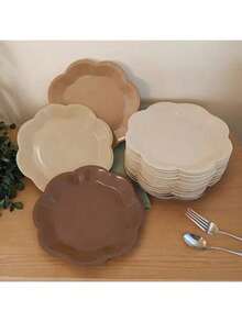 10 件/20 件/40 件/50 件/套，棕色纸盘渐变棕色派对盘 7 英寸一次性扇形甜点盘，适用于生日婚礼新娘订婚婴儿送礼会派对用品甜点餐具派对装饰品，适用于万圣节、圣诞节活动和派对用品
