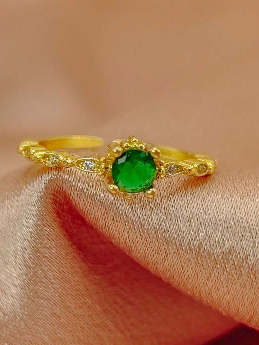 1 Miếng Premium Chất lượng Đá quý Dát Màu xanh lá Nhẫn Với Đơn giản & Sang trọng Thiết kế - Vàng - Xem 1