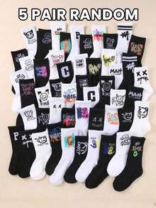 1/5/10 双彩绘字母时尚男女中筒袜，适合街头风格休闲装，彩色袜子，优质礼品袜 - 彩色 - 查看 13