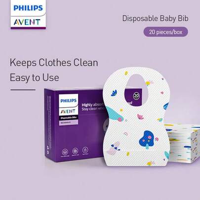 Philips Avent Yếm ăn dùng một lần cho bé (20 chiếc/gói), dùng được cho cả bé trai và bé gái - Thấm hút cao, chống rò rỉ, cần thiết cho bữa ăn và du lịch, dễ dàng xử lý các trường hợp bé ăn bừa bộn.