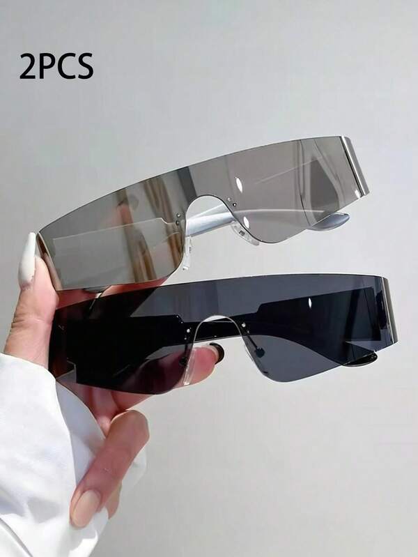 feye 2pcs Women's Frameless Punk Hip Hop Cool Y2K Fashion Fashion Glasses, Suitable For Daily Use, Summer Vacation, Street Party, Festival Essential Accessory