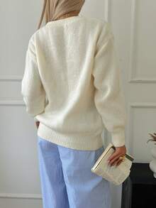 女士休闲时尚数码印花白熊图案圆领套头衫，适合日常穿着、通勤和购物，秋冬季 - 彩色 - 查看 6